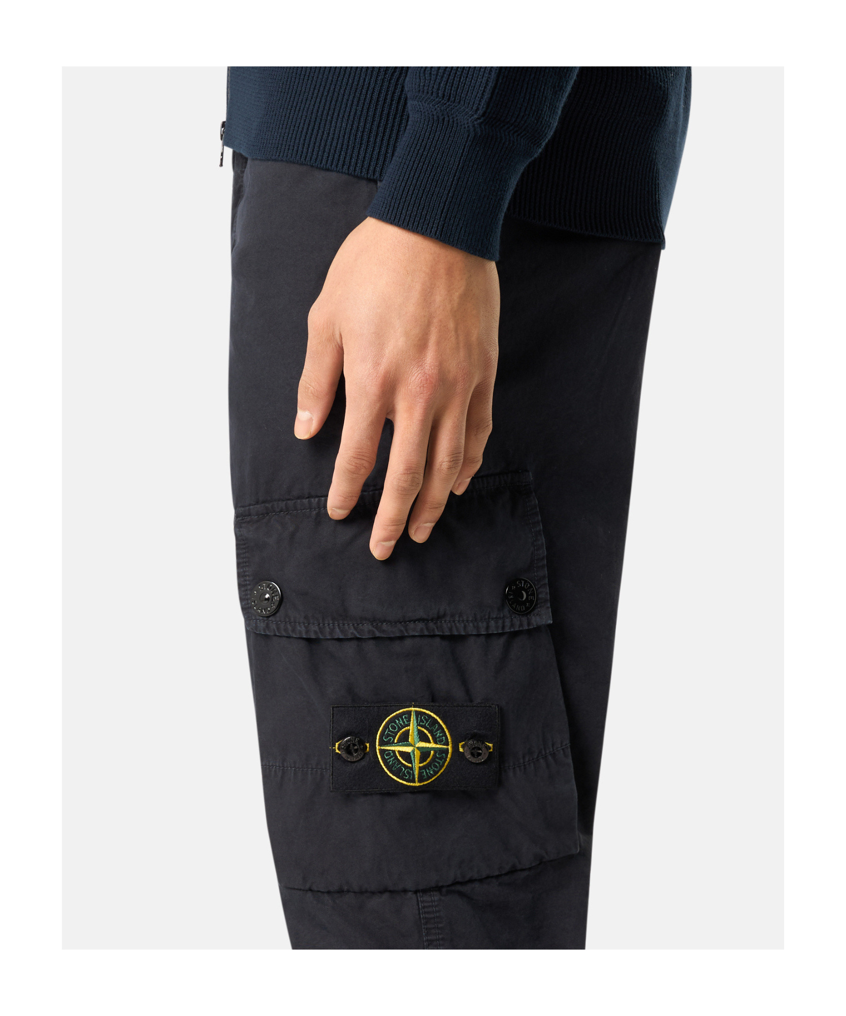 Stone Island Slim Fit Cargo Trousers With Zip Pockets In Blue