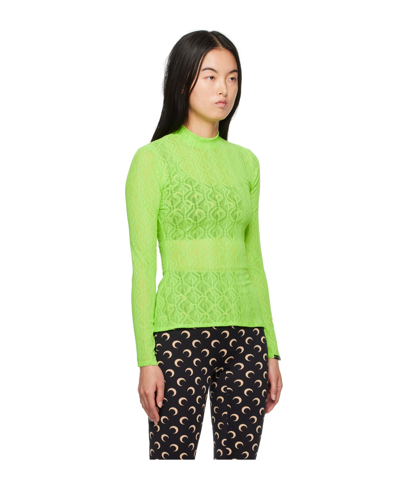 Marine Serre Green Moon Diamond Second Skin Long Sleeve T-shirt In Green