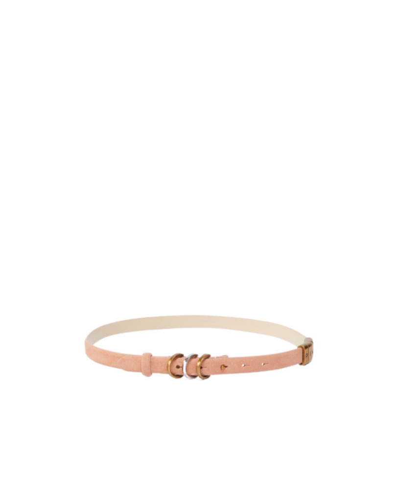 Pinko Thin Suede Belt With Logo-branded Rings, 2cm In Brown