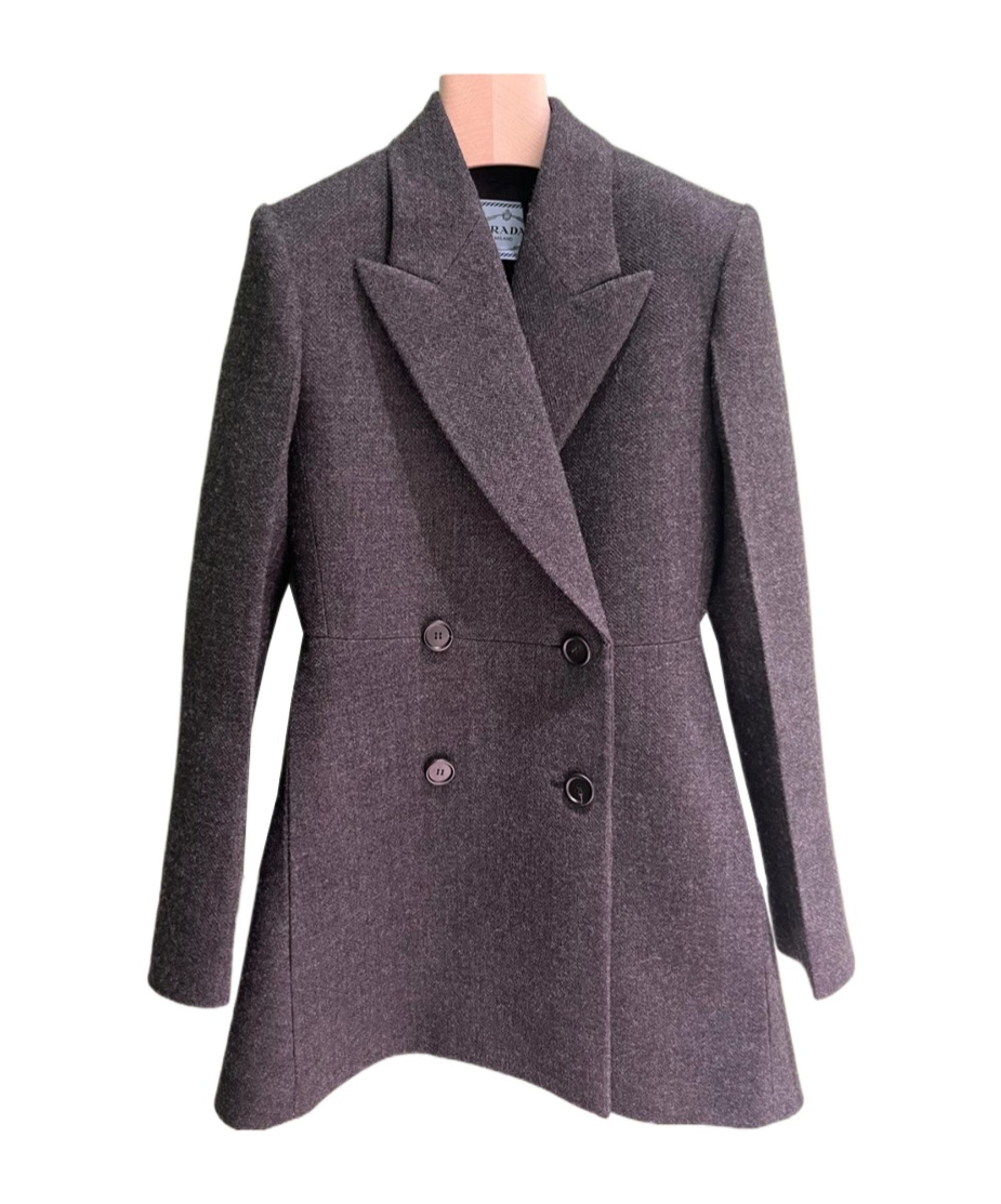 Prada Double-breasted Vintage-look Rush Stitch Jacket In Coal Gray