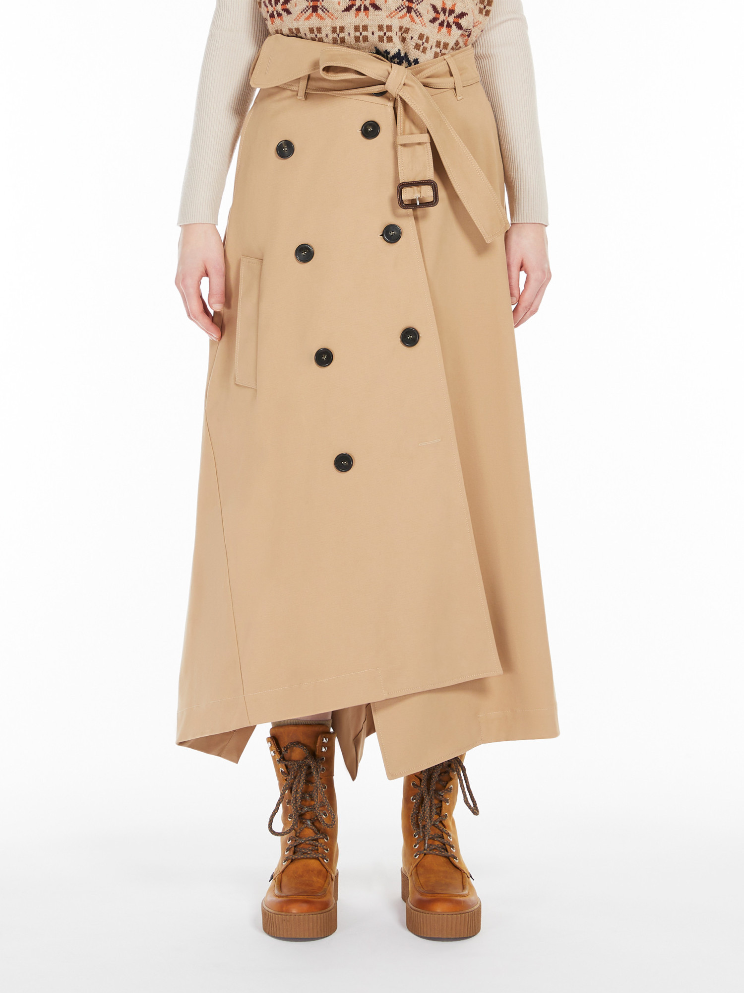 Weekend Max Mara Bologna Double-breasted Gabardine Maxi Skirt In Nude