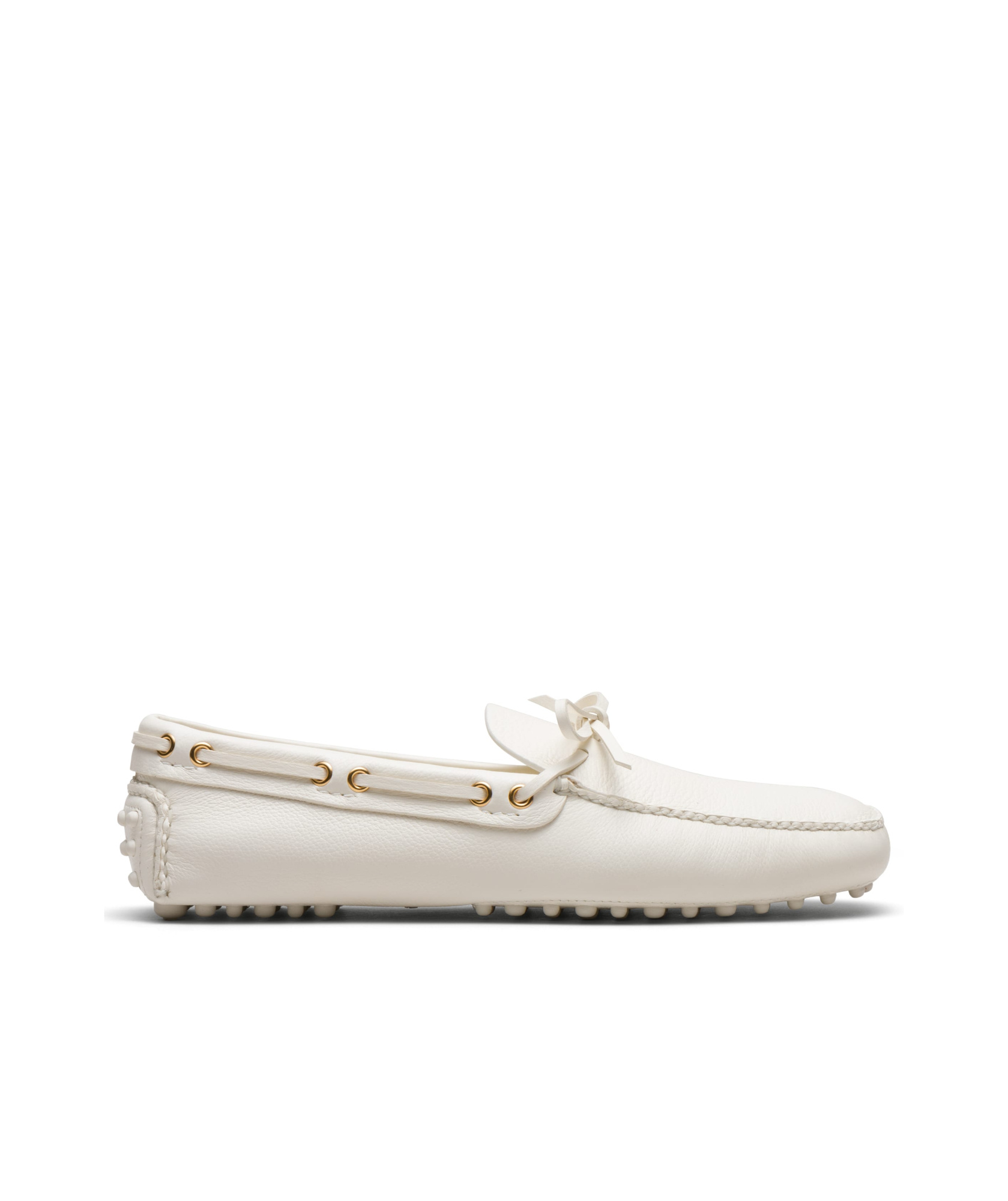 Car Shoe Lace-up Leather Boat Shoes In White
