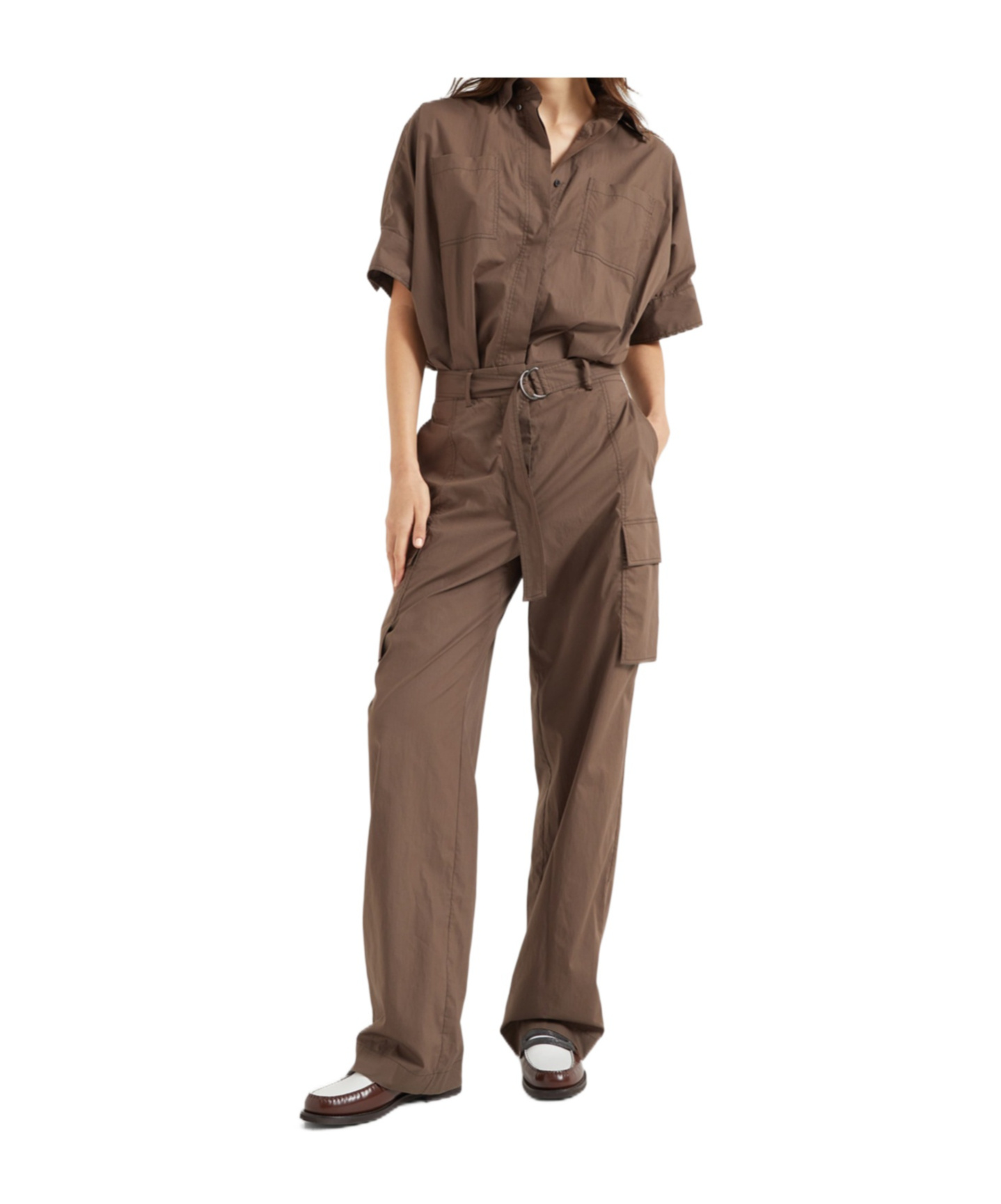 Brunello Cucinelli Short-sleeved Overalls In Chocolate-colored