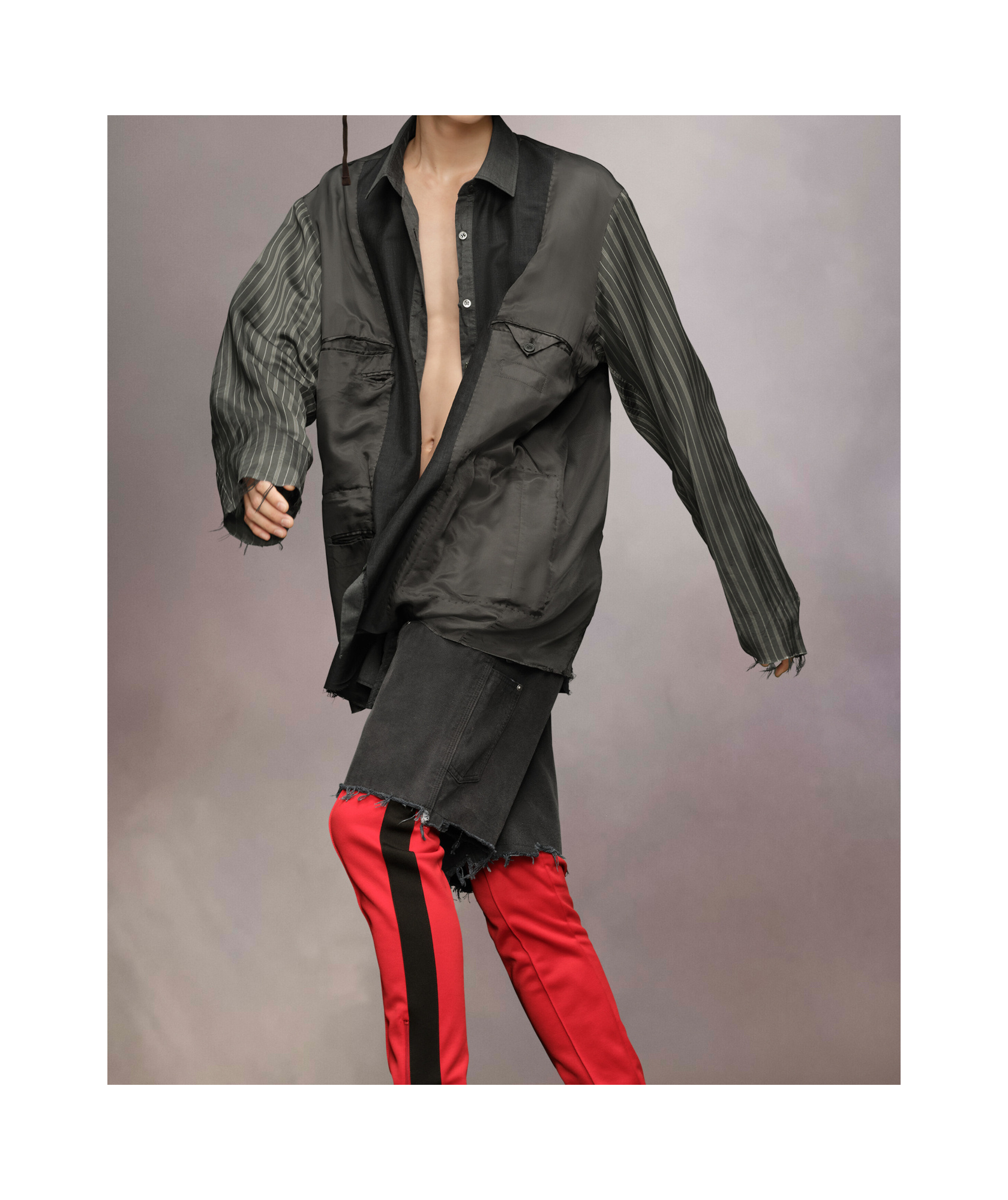 Maison Margiela Patchwork Inside-out Jacket Man Charcoal In Charcoal
