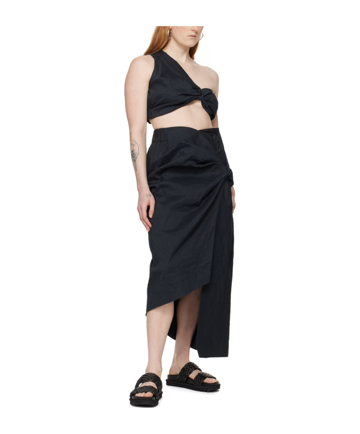 Issey Miyake Asymmetrical Twisted Pleated Skirt In Black