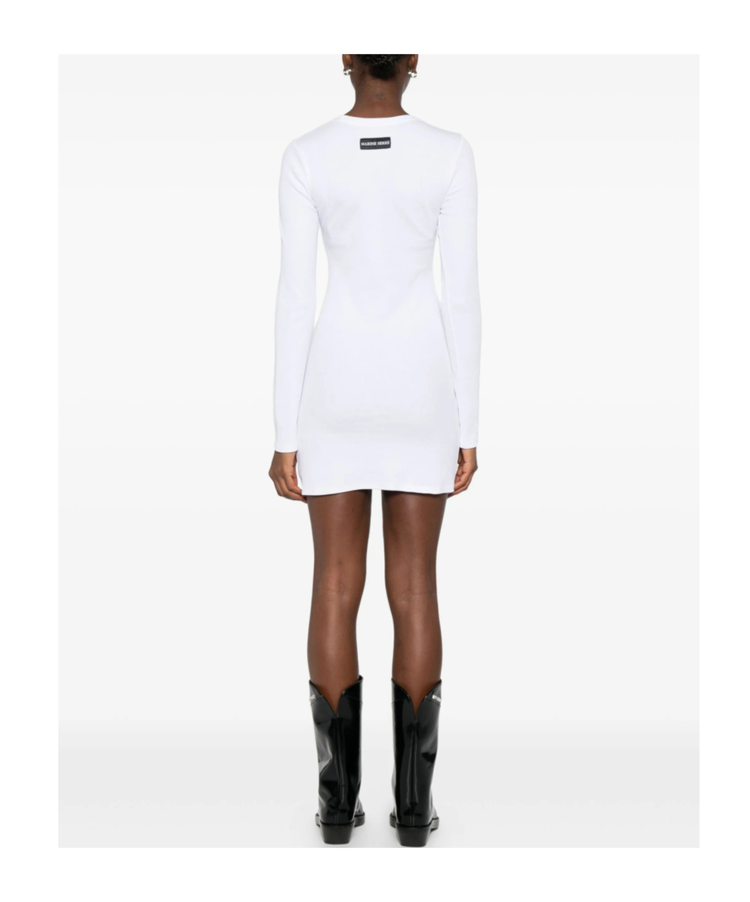 Marine Serre Ribbed Jersey Mini Dress With Long Sleeves In White