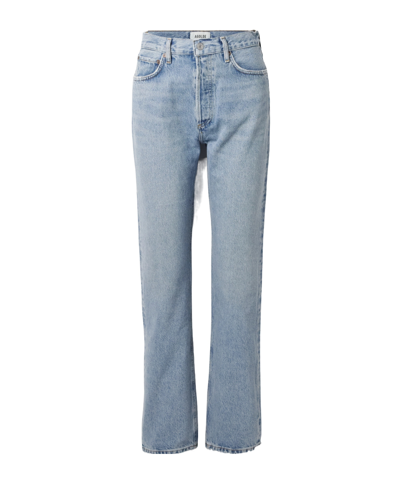 Agolde 90's Pinch Waist Long Frayed High-rise Straight-leg Jeans In Black