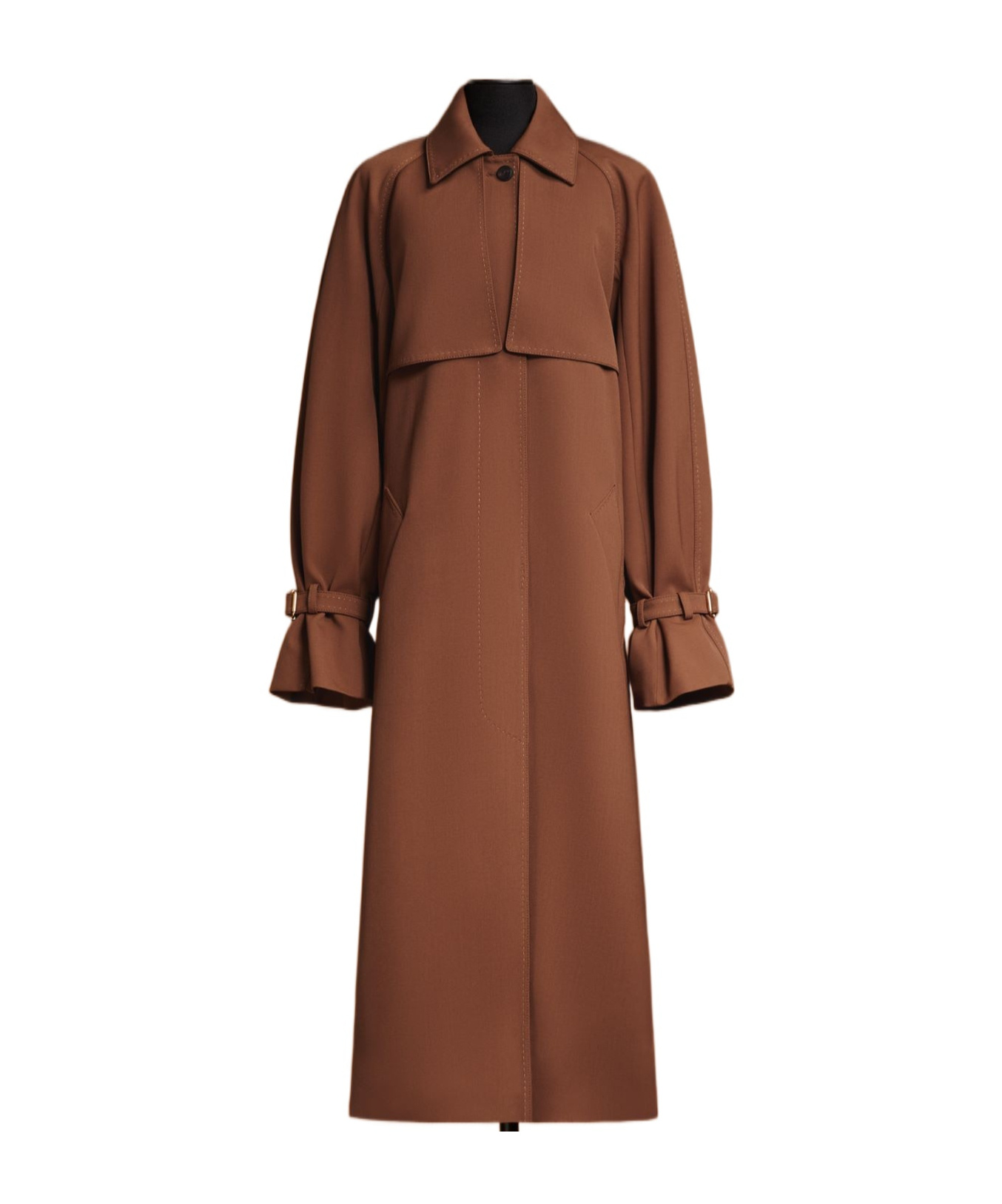 Max Mara Gabardine Trench Coat In Tobacco Color