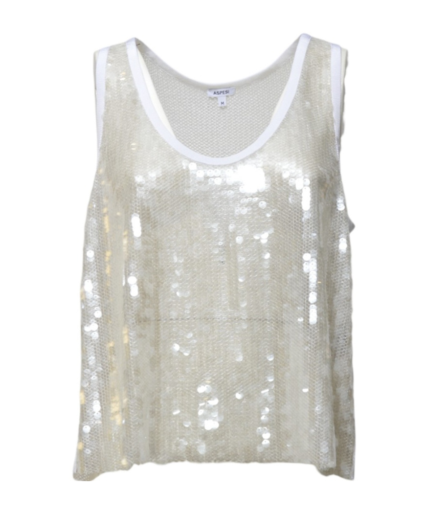 Aspesi Sequinned Sleeveless Top In White