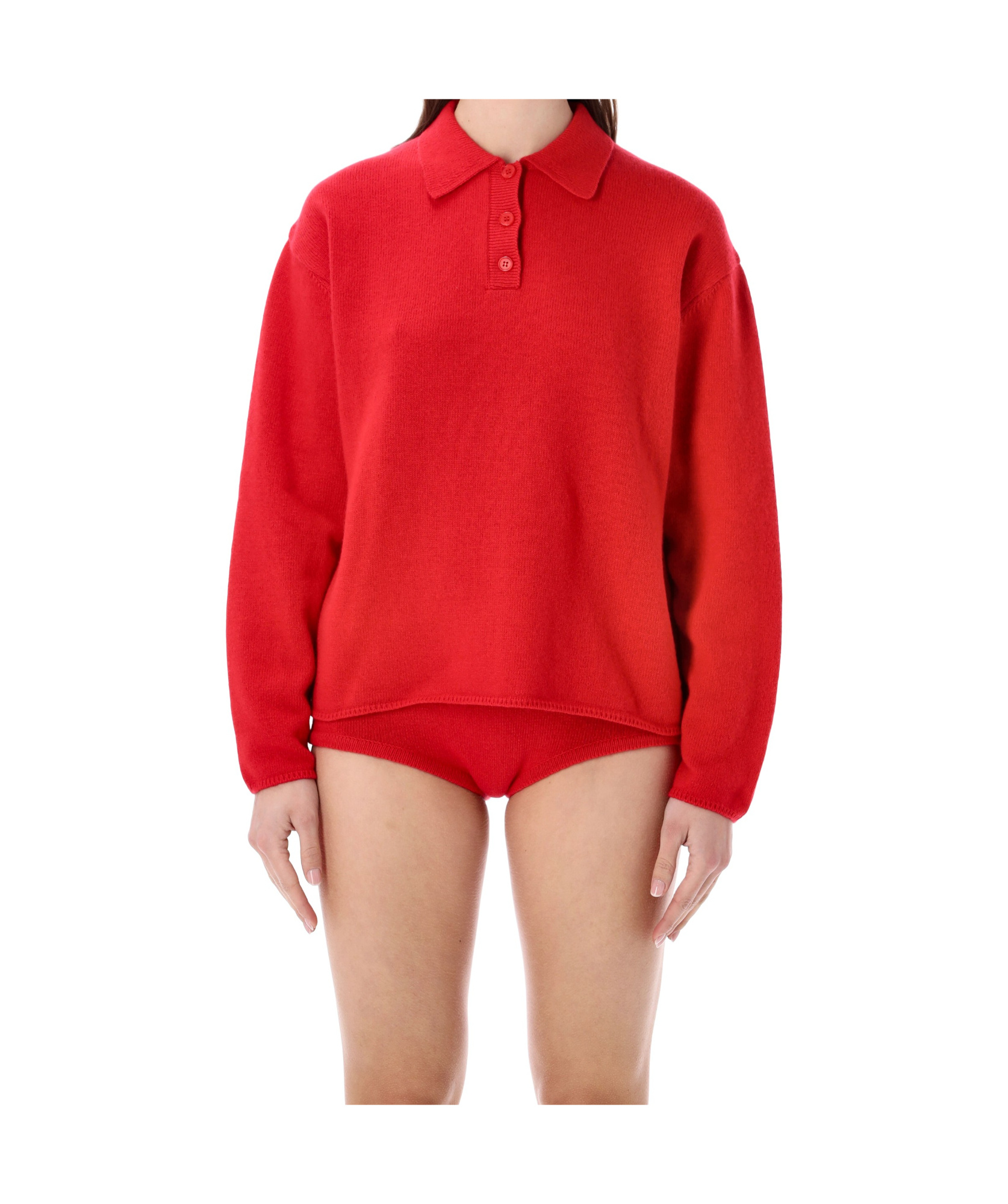The Frankie Shop Bresica Knit Polo Sweater In Red