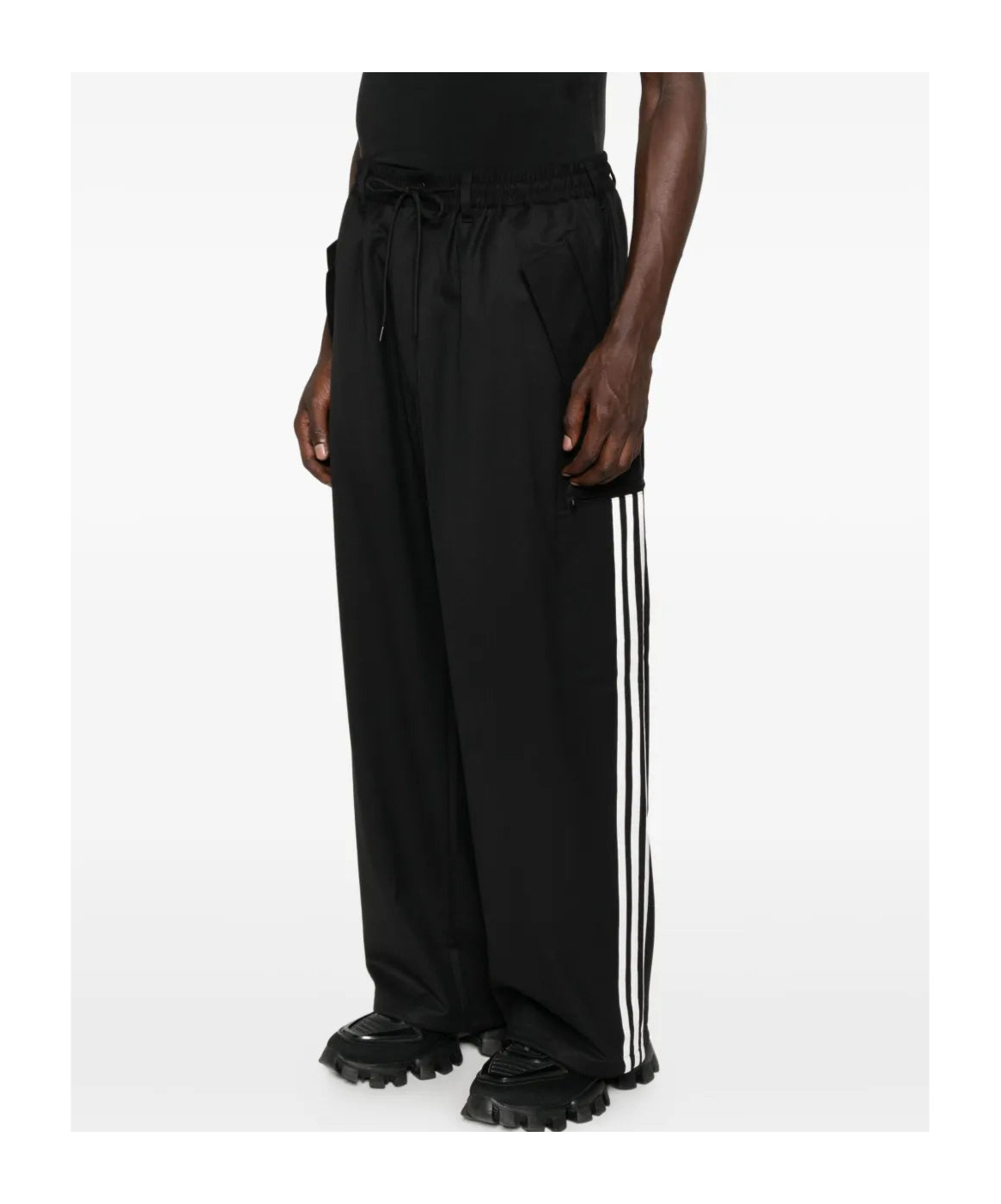 Y-3 Adidas Black Baggy Pants With Side Bands In Black