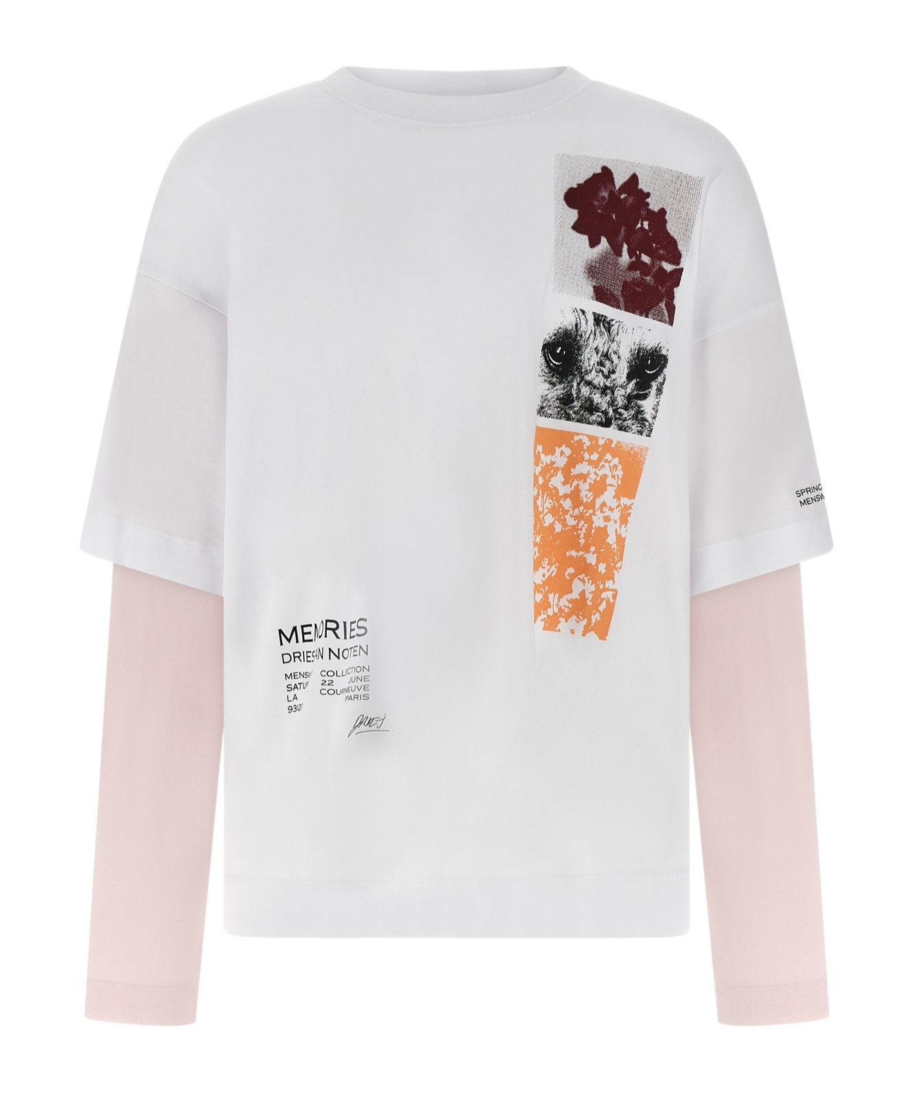 Dries Van Noten Hemmings Printed Double-sleeved T-shirt In White