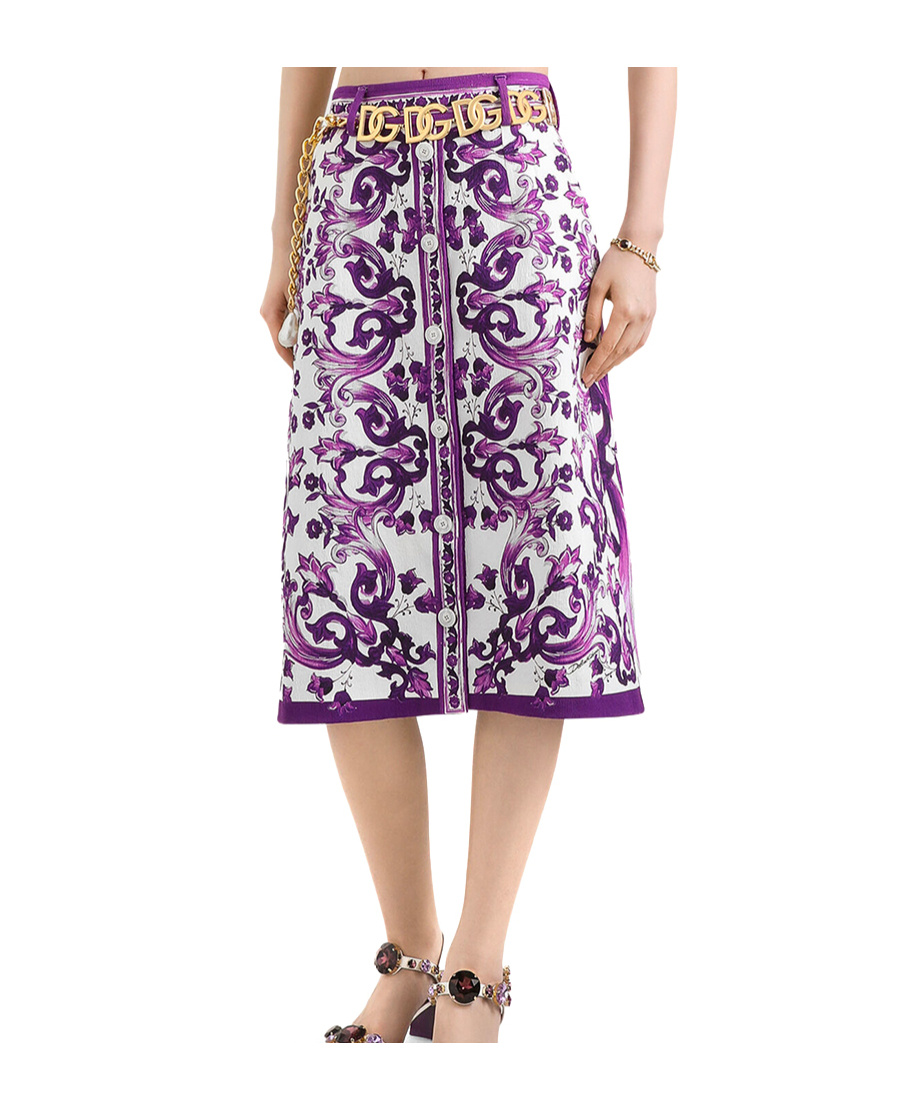 Dolce & Gabbana Graphic-print Midi Skirt In Purple