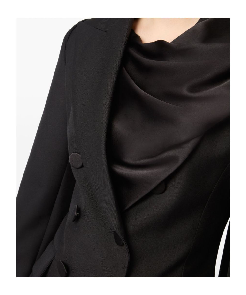 Nina Ricci Draped Blazer With Attached Scarf And Satin Detail In Black