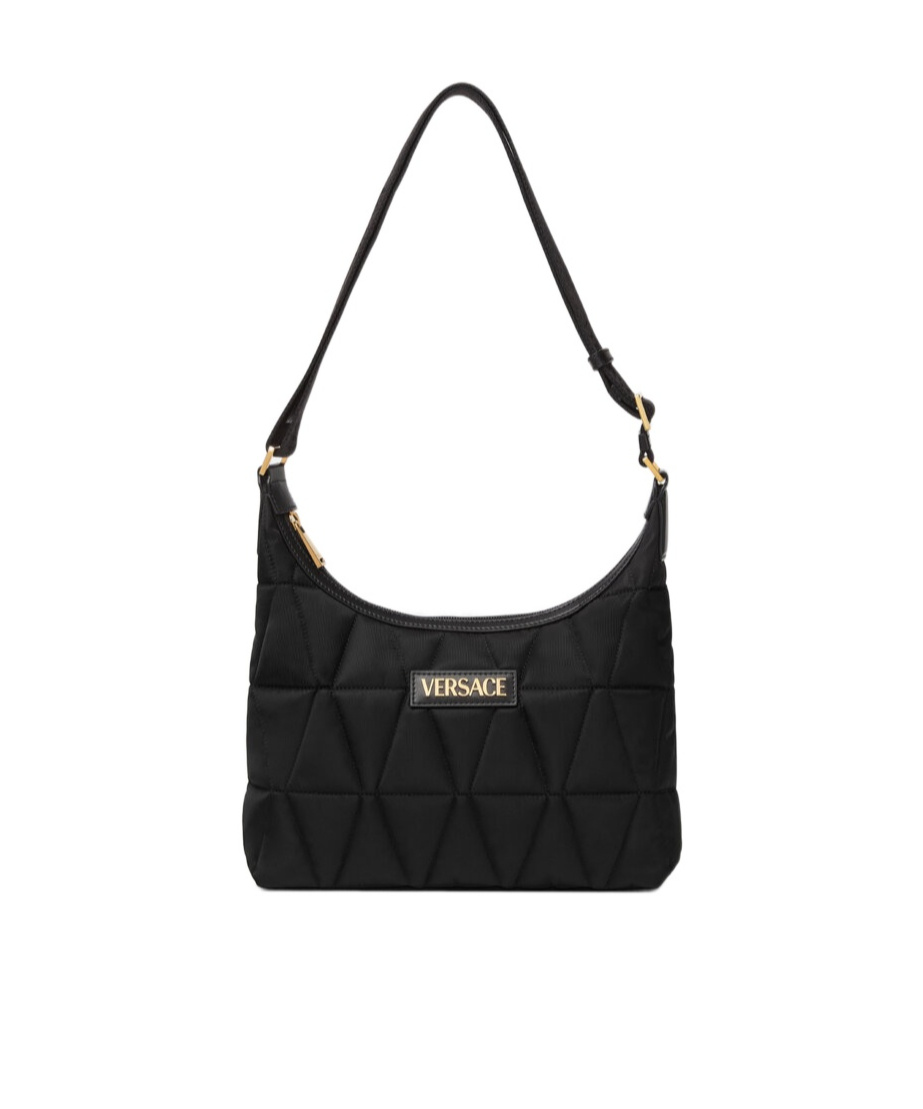 Versace Zippered Shoulder Bag In Black