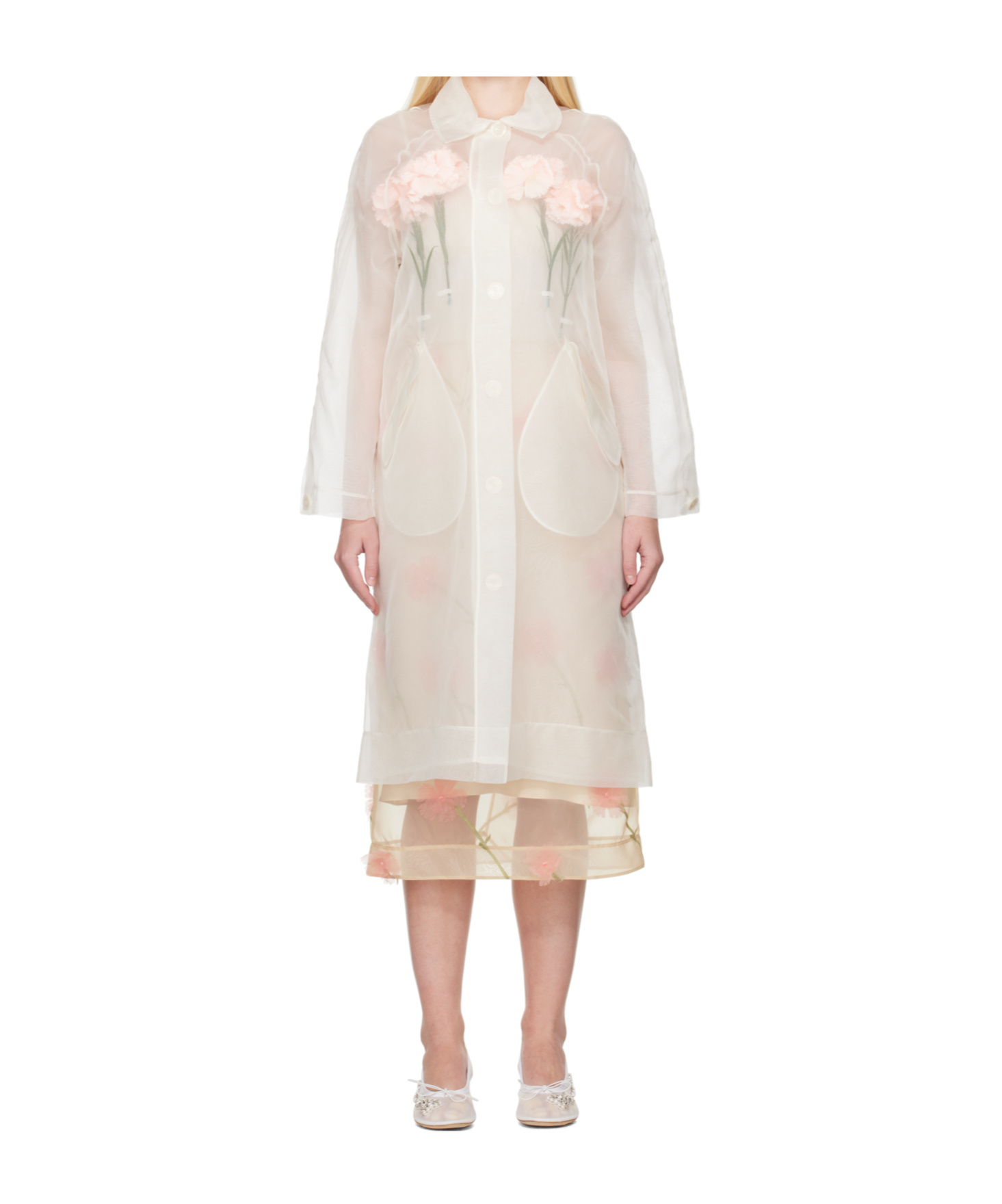 Simone Rocha Off-white Stuffed Carnation Car Coat In White