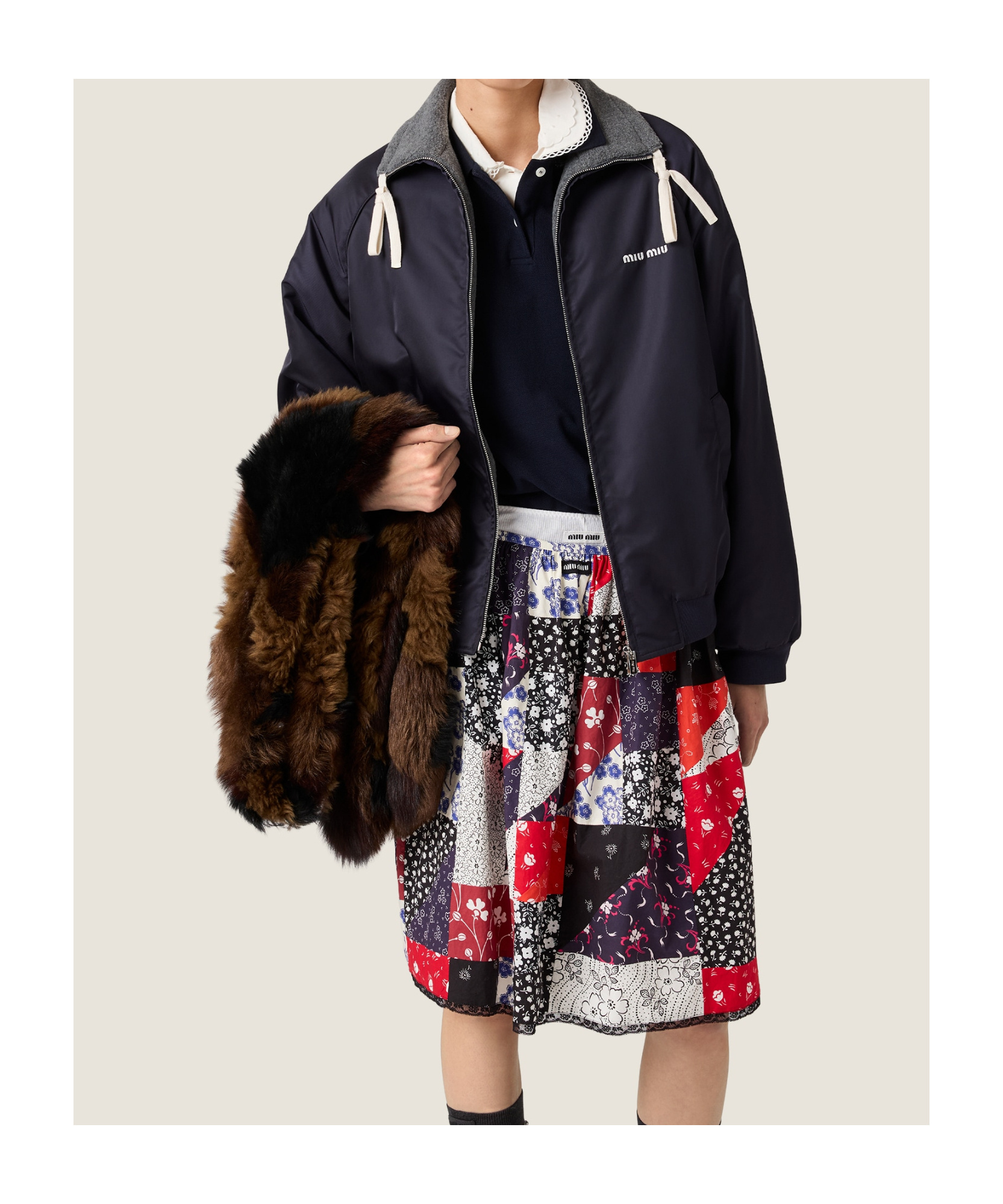 Miu Miu Technical Gazar And Fleece Bomber Jacket In Black