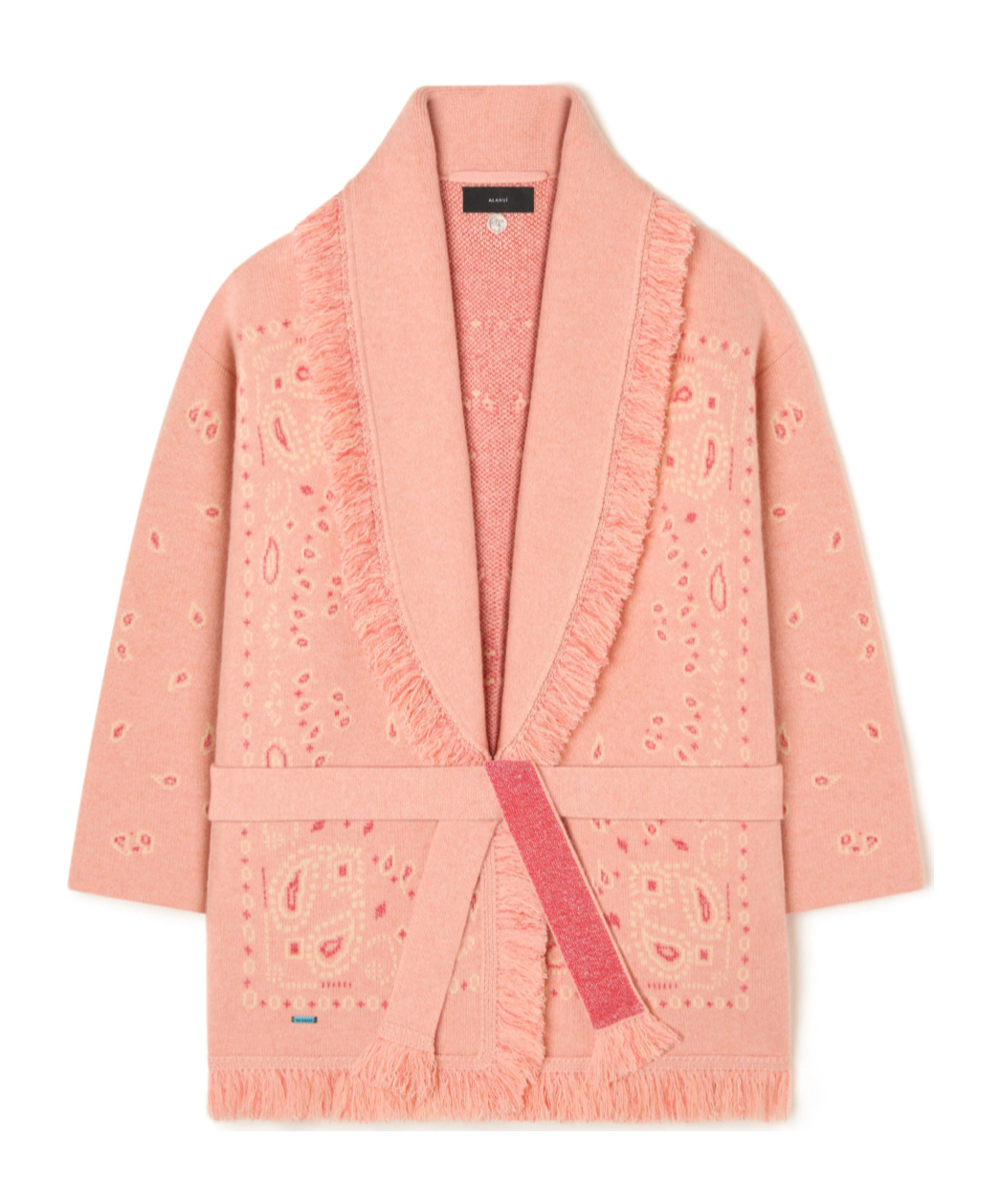Alanui Long Fringe Cardigan Shawl Collar In Pink