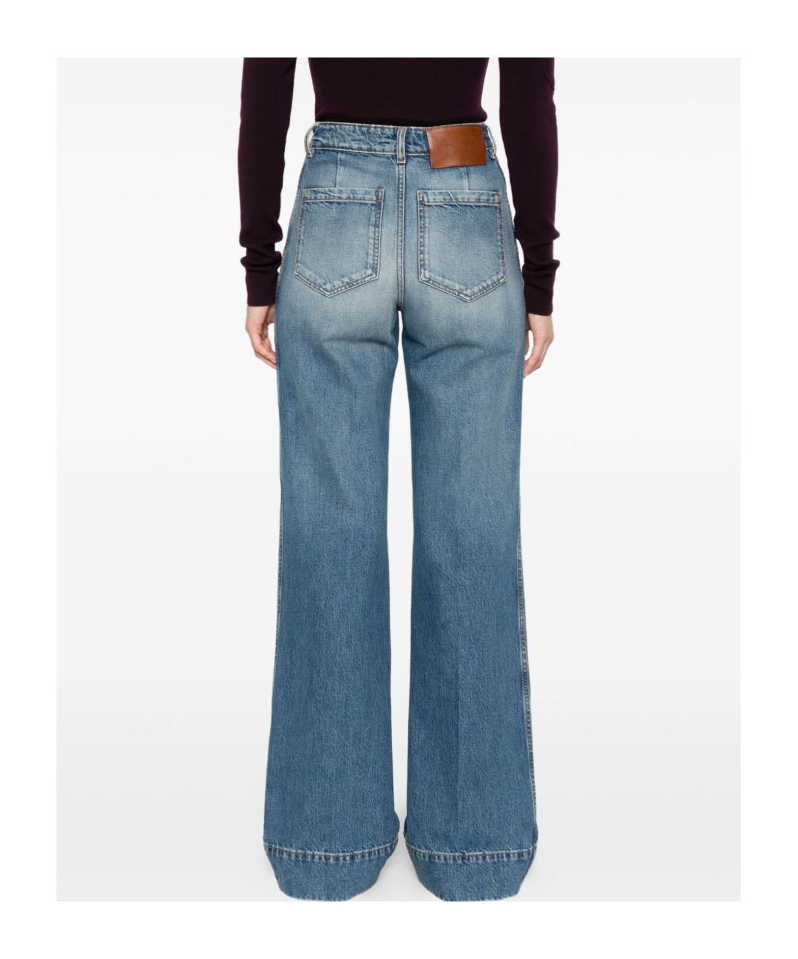 Victoria Beckham Wide-leg Jeans With Contrast Stitching And Pockets In Blue