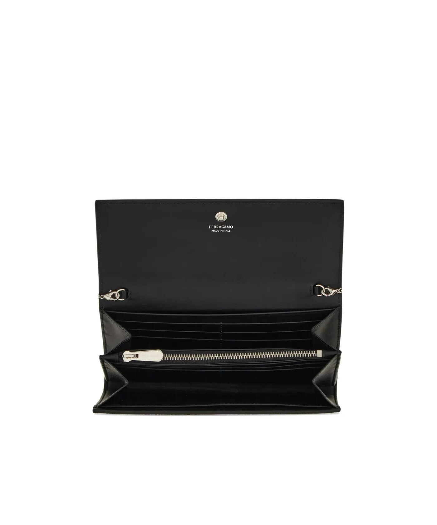 Ferragamo Gancini Zebra-print Leather Wallet On Chain In Black