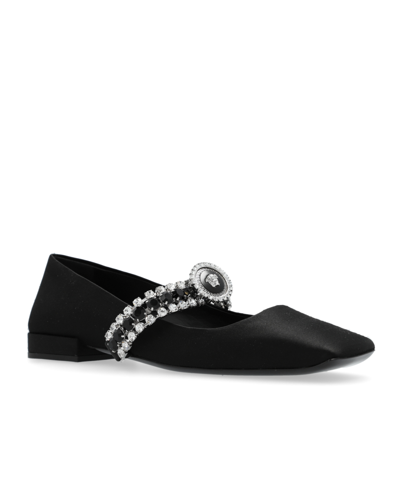 Versace Gianni Ribbon Leather Ballerina Flats With Studded Bow In Black