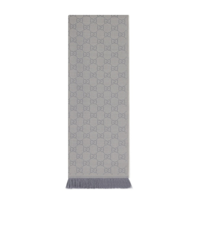 Gucci Fringed Gg-motif Scarf In Gray