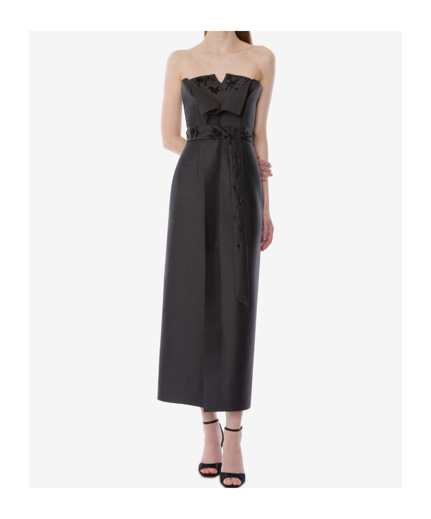 Alberta Ferretti Embroidered Wool Silk Bustier Dress In Gray