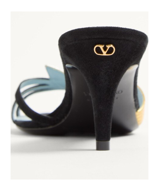 Valentino Foliefoliage 65 Suede Sandal In Black/gold