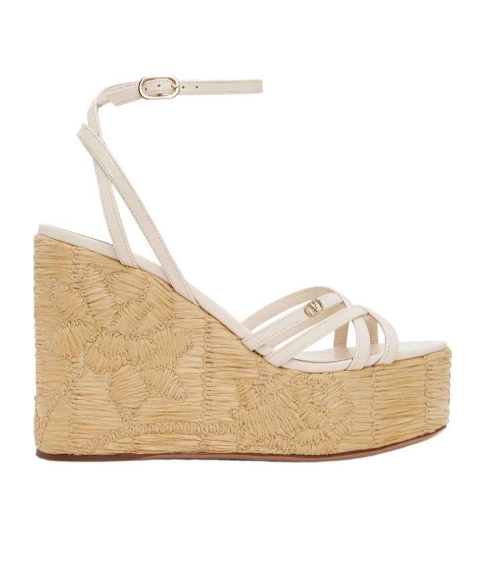 Valentino Off-white Raflower Heeled Sandals In Nude
