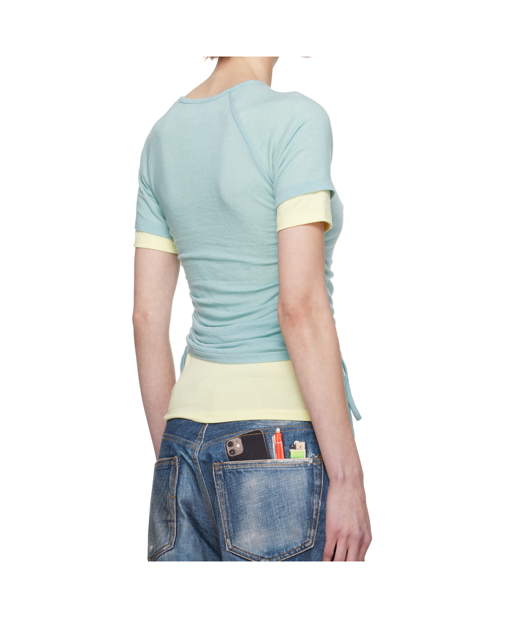 Andersson Bell Cindy String Layred T-shirt In Blue/yellow