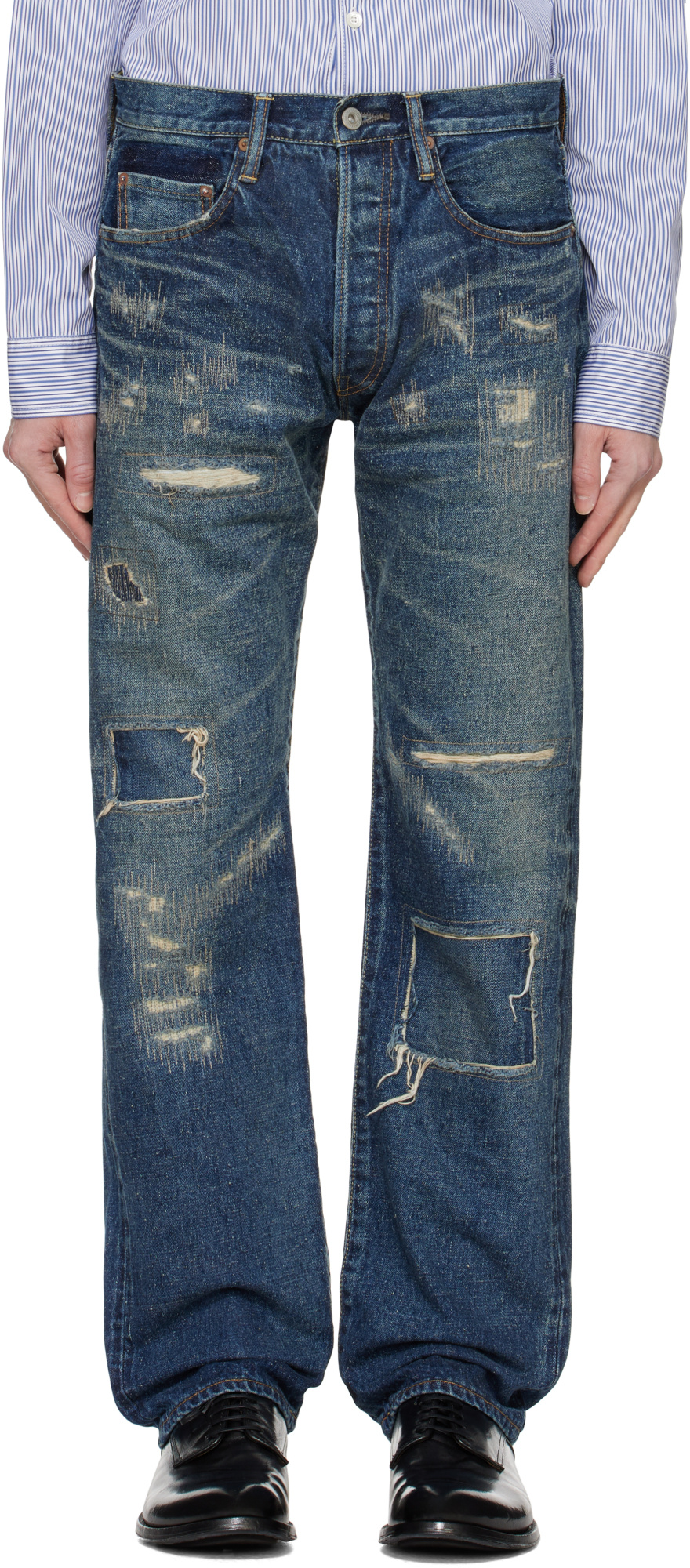 Junya Watanabe Distressed Jeans In Blue
