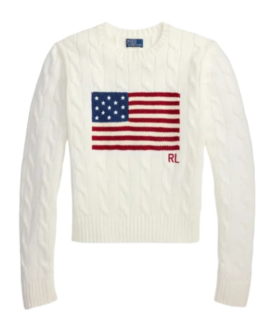 Polo Ralph Lauren Cable-knit Flag Sweater In White