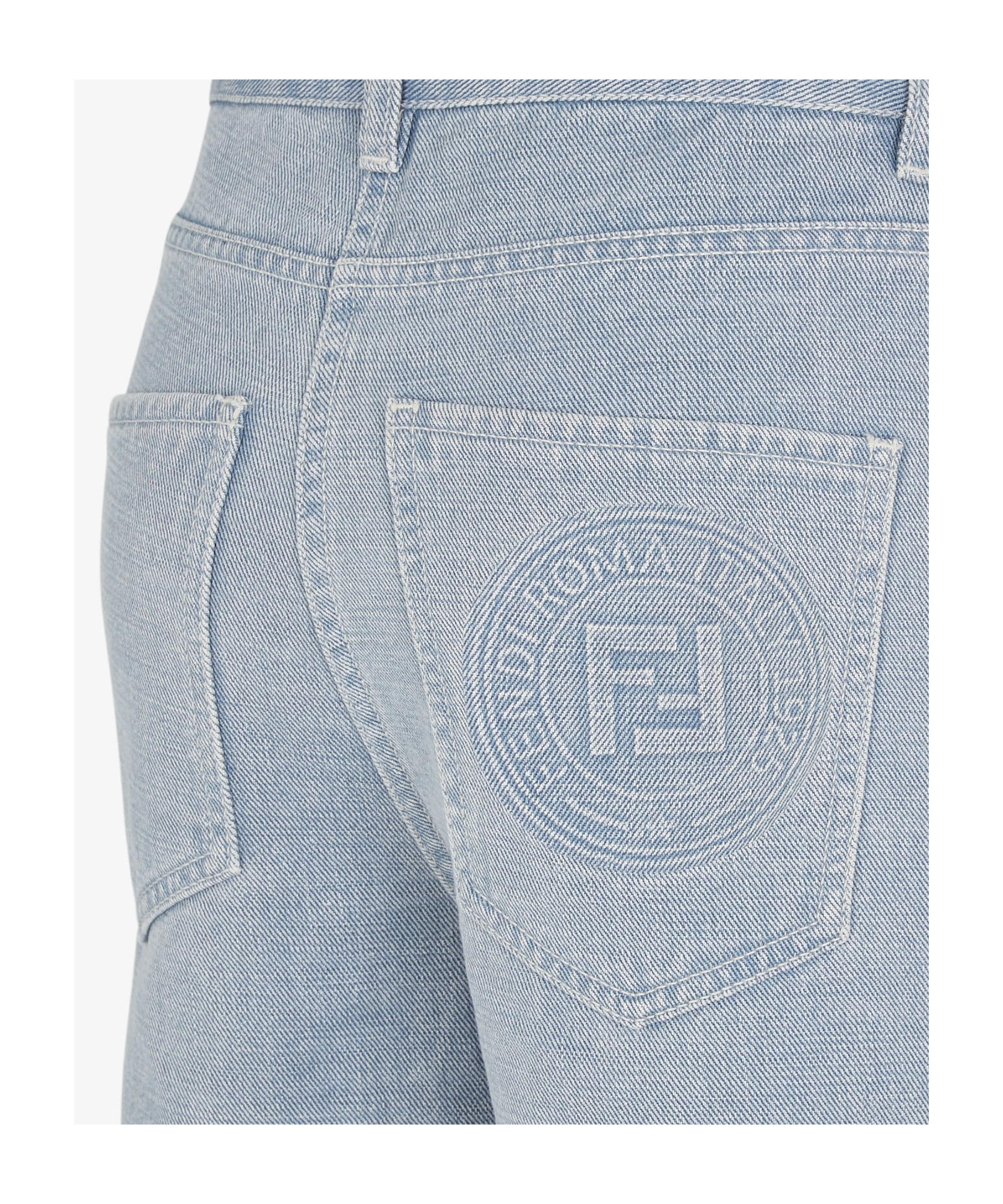 Fendi Light Denim Jeans With Embroidery In Gray