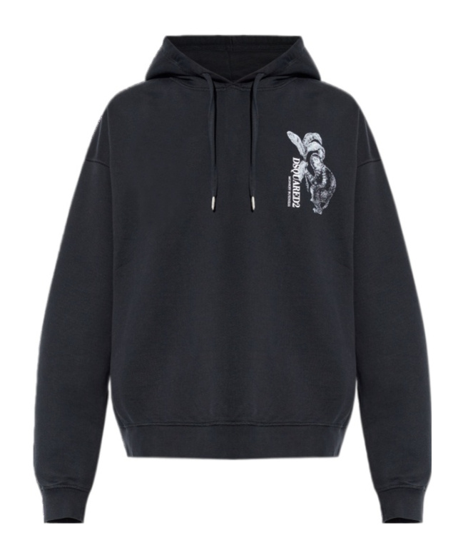 Dsquared2 Hoodedprintedsweatshirt In Black