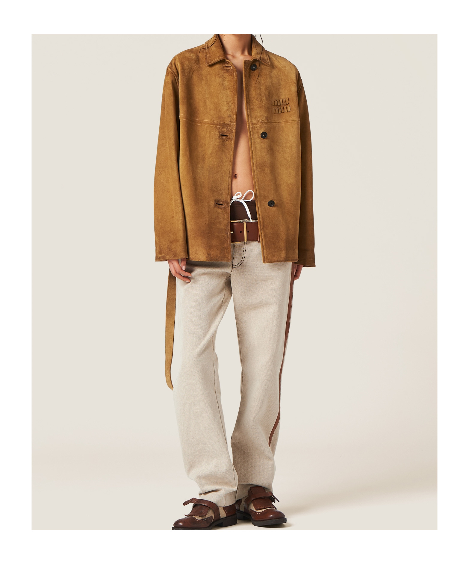 Miu Miu Leather Jacket In Brown