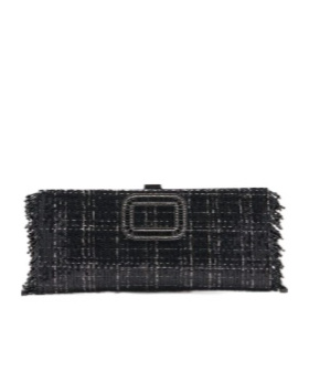 Roger Vivier Fringed Tweed Clutch In Black