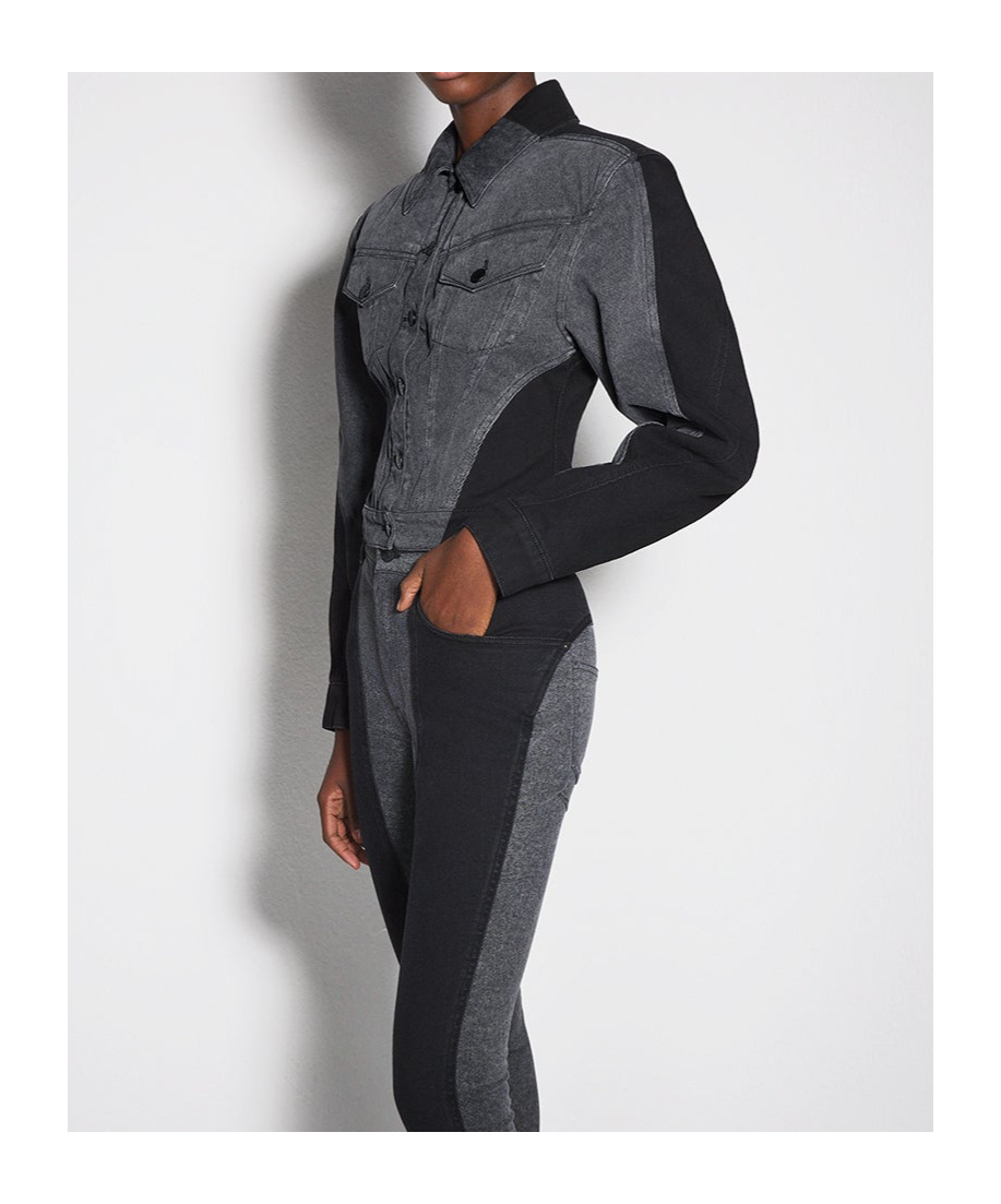 Mugler Two-color Denim Outer Jacket In Black