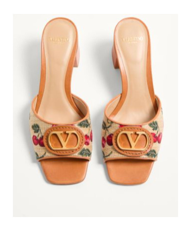 Valentino Vlogo Signature 60 Cherryfic Leather-trim Sandal In Natural/red