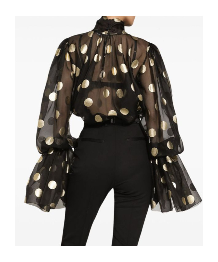 Dolce & Gabbana Silk Organza Lamé Polka Dot Blouse In Black