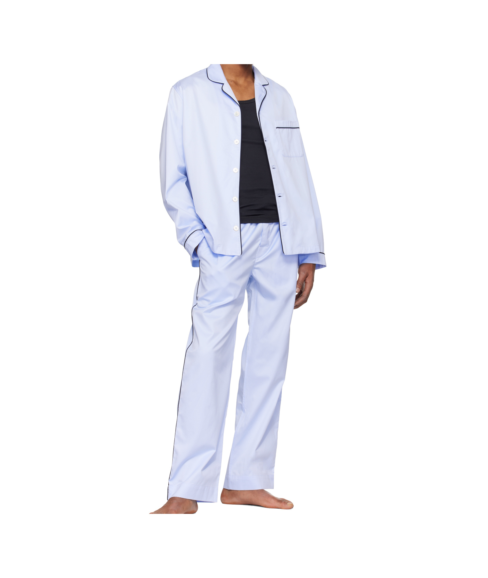 Tekla Blue Sateen Long-sleeved Pyjama Shirt In Blue