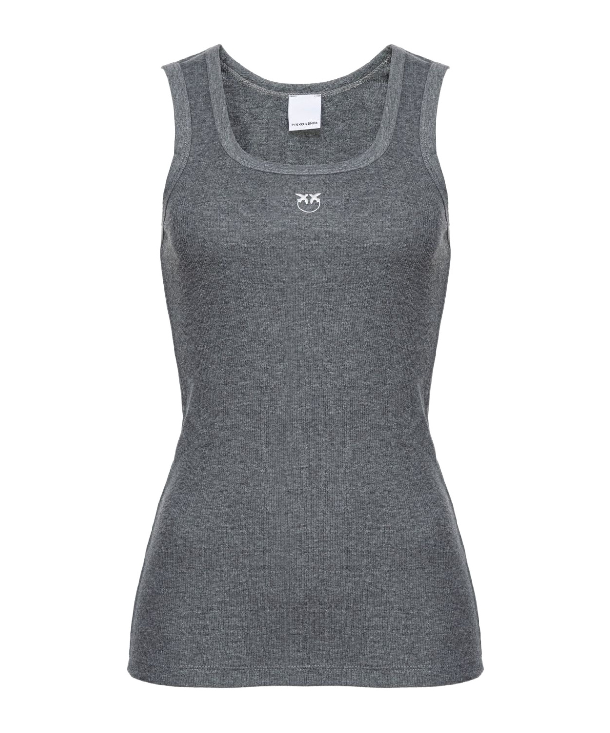 Shop Pinko Love Birds-embroidered Ribbed Tank Top In Gray