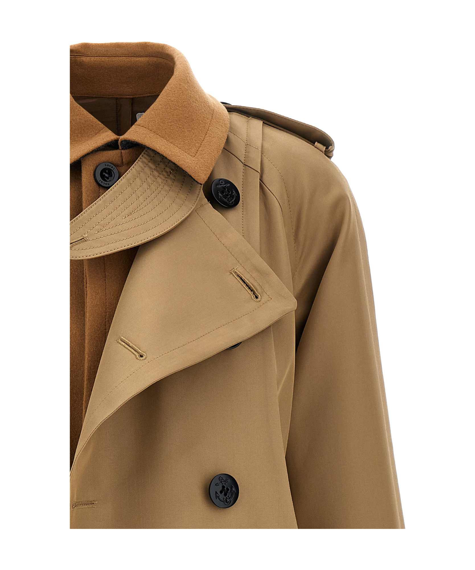 Shop Sacai Panelled Trench Coat In Brown