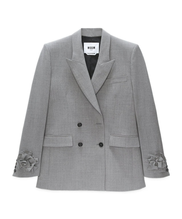 Msgm Floral-appliqu� Double-breasted Blazer In Gray