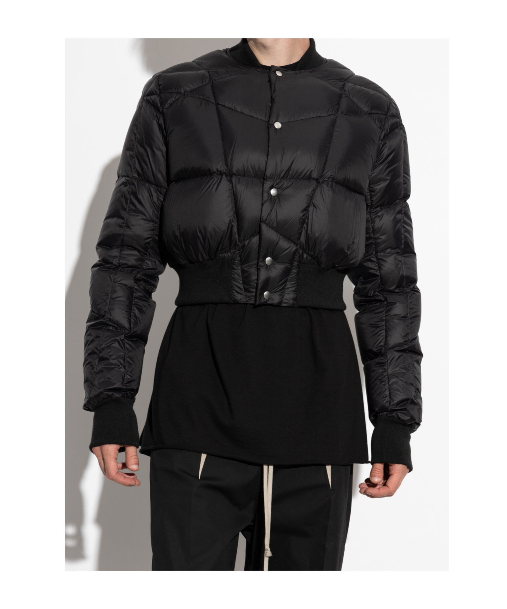 Rick Owens Mens Geometric-quilt Regular-fit Shell-down Flight Bomber Jacket Black In Black