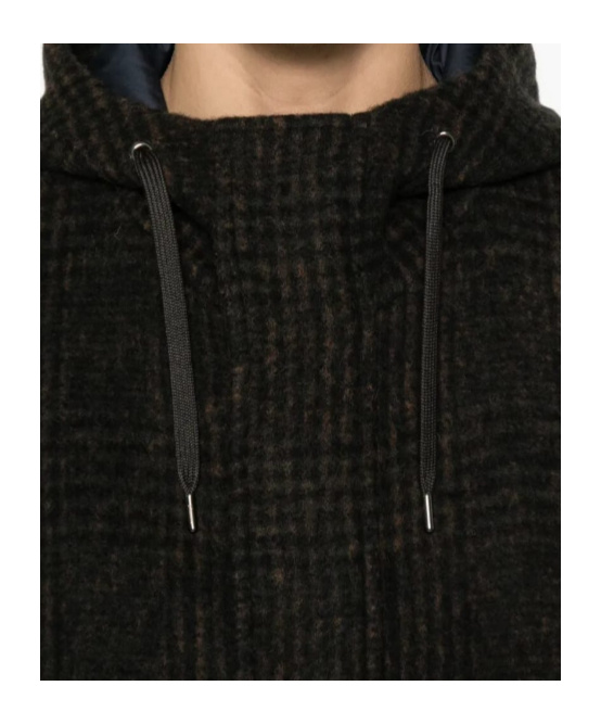 Herno Hooded-check Coat In Black