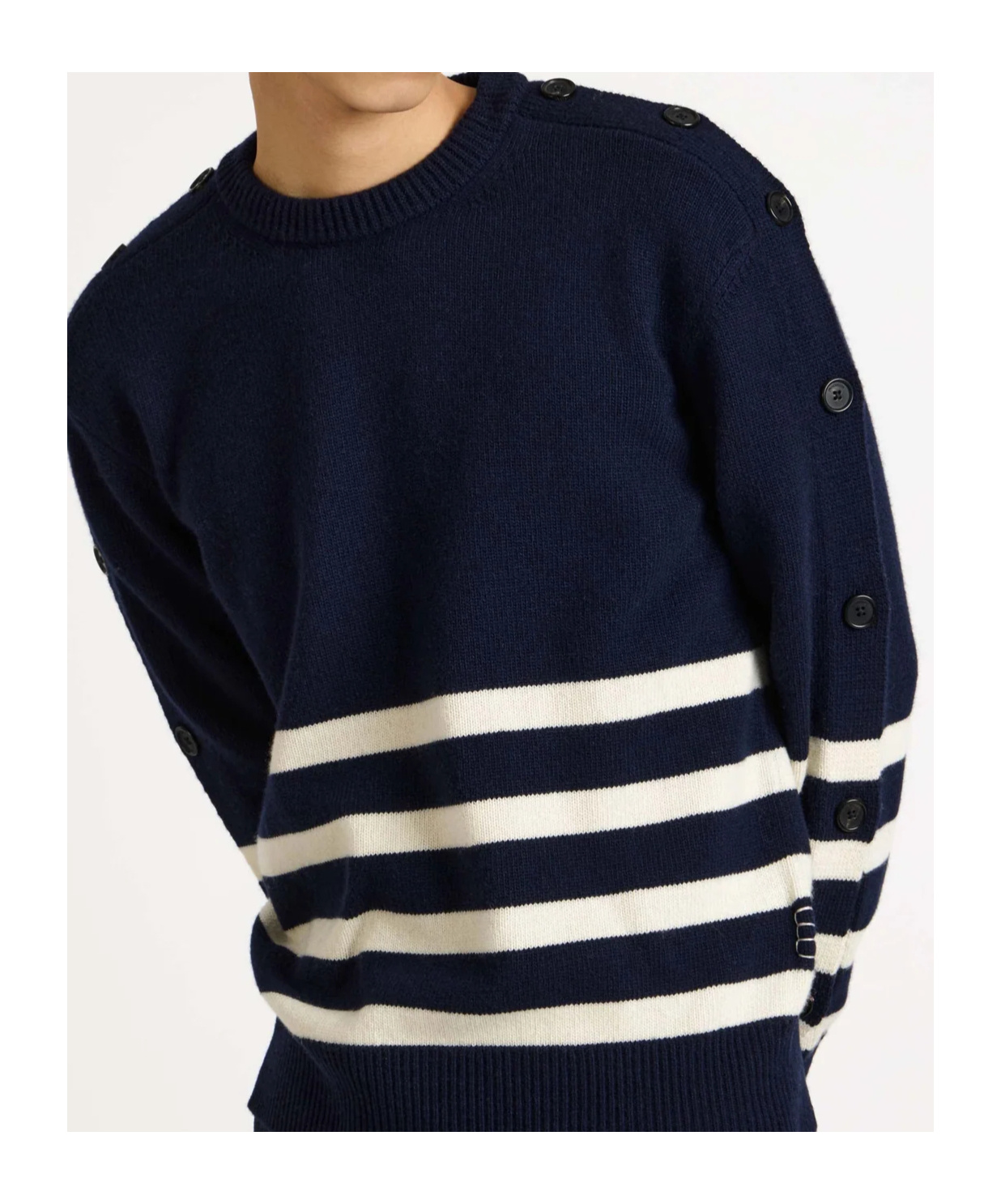 Jw Anderson Mens Buttoned Sleeve Breton Jumper In Navy In Blue