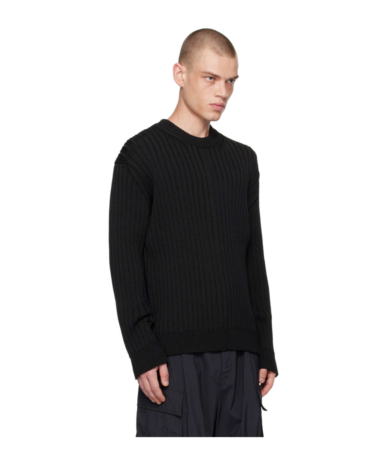 Juunj Rib Knitted Round-neck Sweater In Black