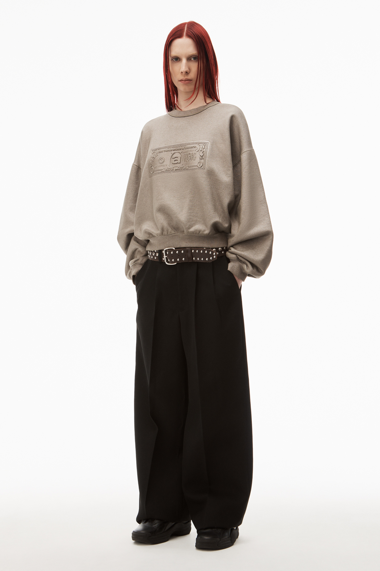 Alexander Wang Logo-embossed Metallic-finish Sweatshirt In Nude
