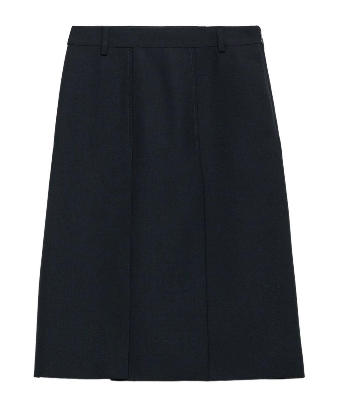 Prada Midi Skirt With Side Slit And Pleats In Blue