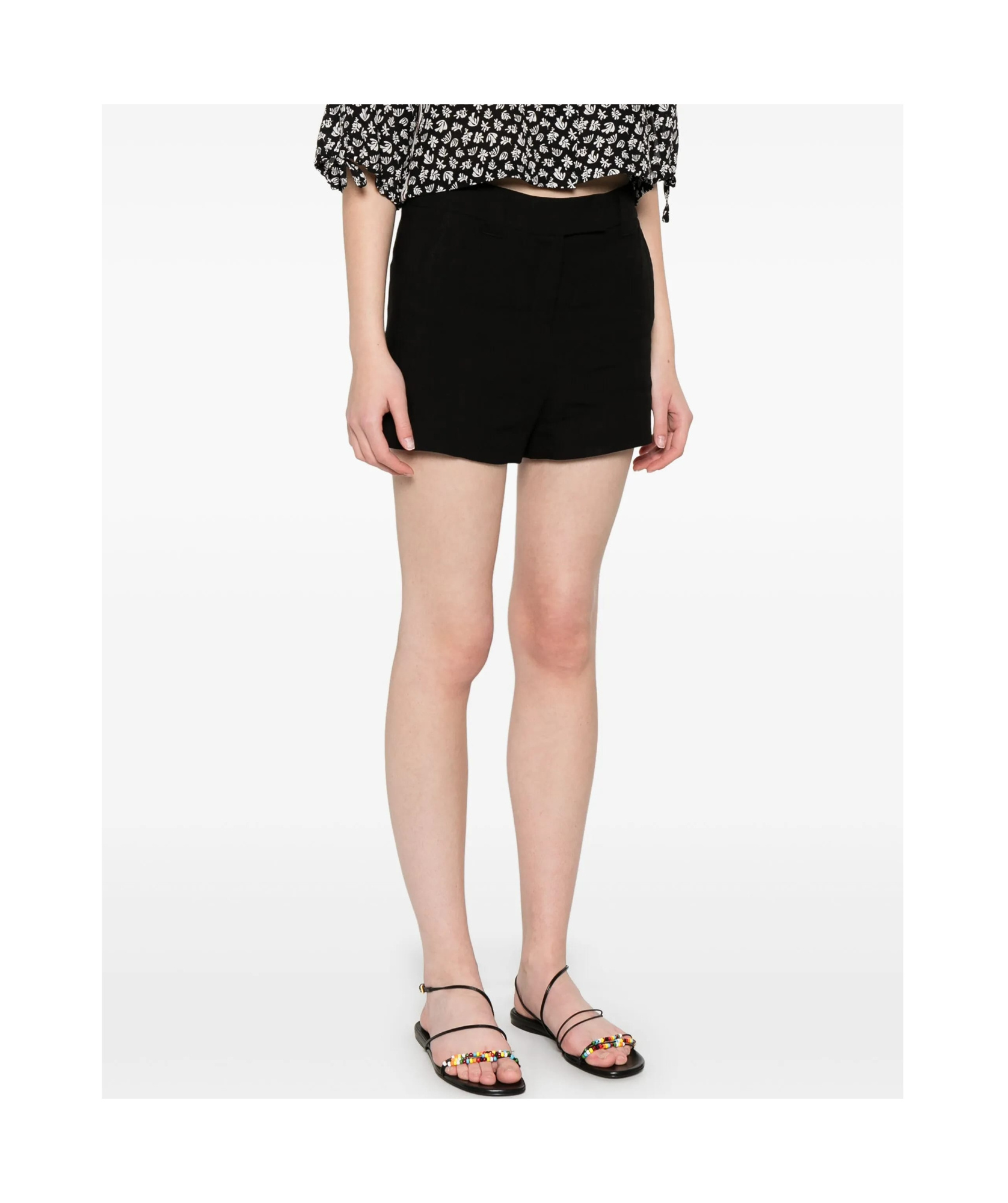 Shop Marella Stretch Viscose And Linen Micro Pants In Black